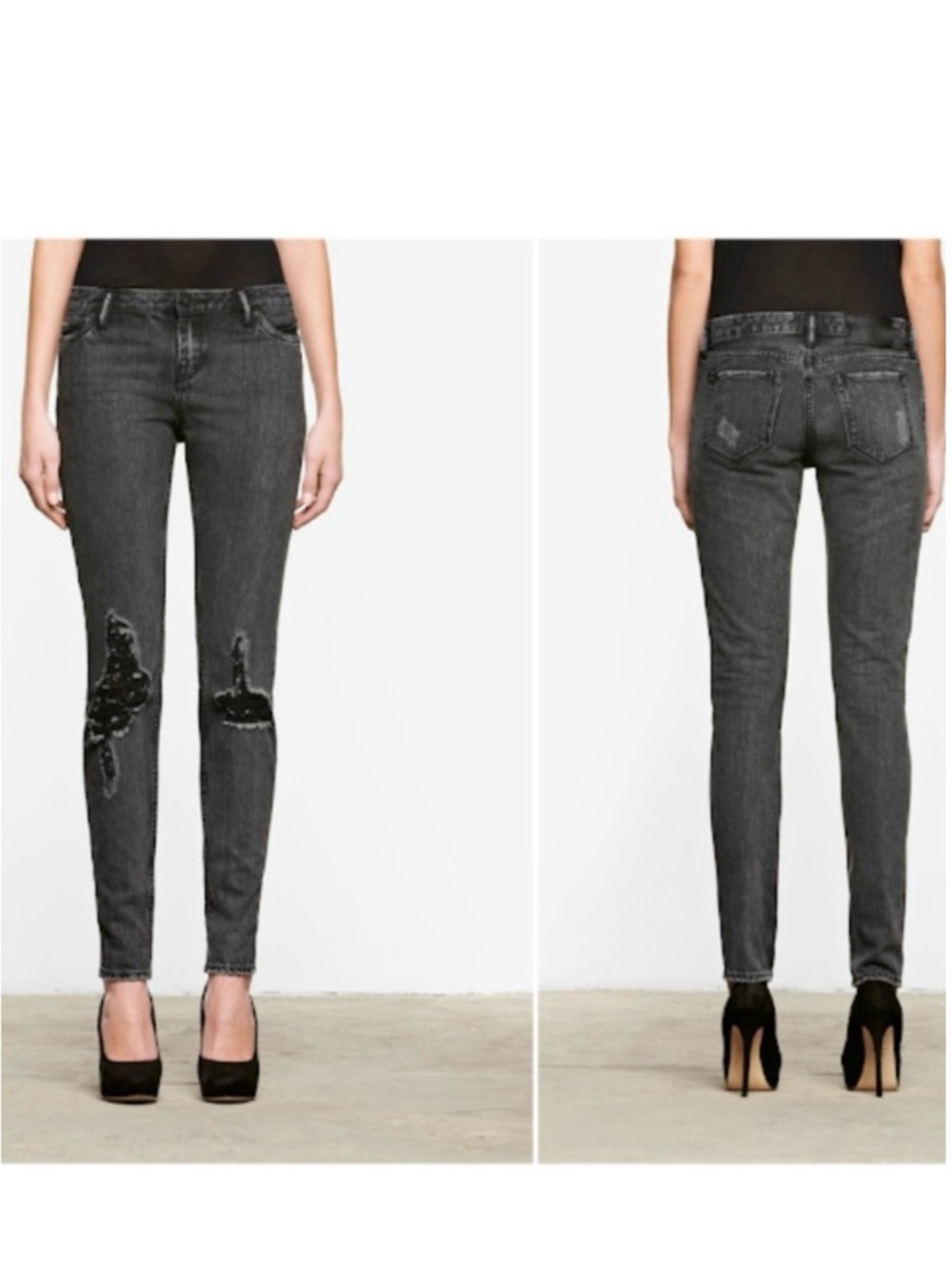 All Saints 32 Casey Low Rise Straight Women’s Jeans Faded Black Distressed
